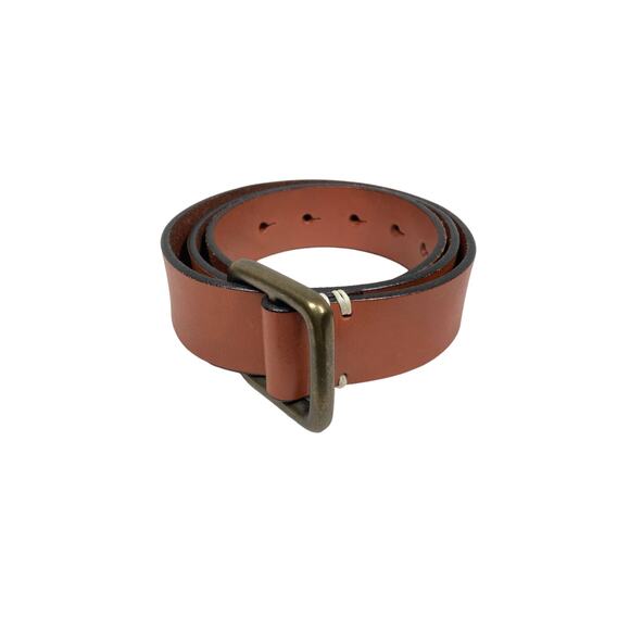 Gap Leather Belt Fold Over Pin Design No Prong Brass Buckle Caramel Color Size M - Picture 5 of 10